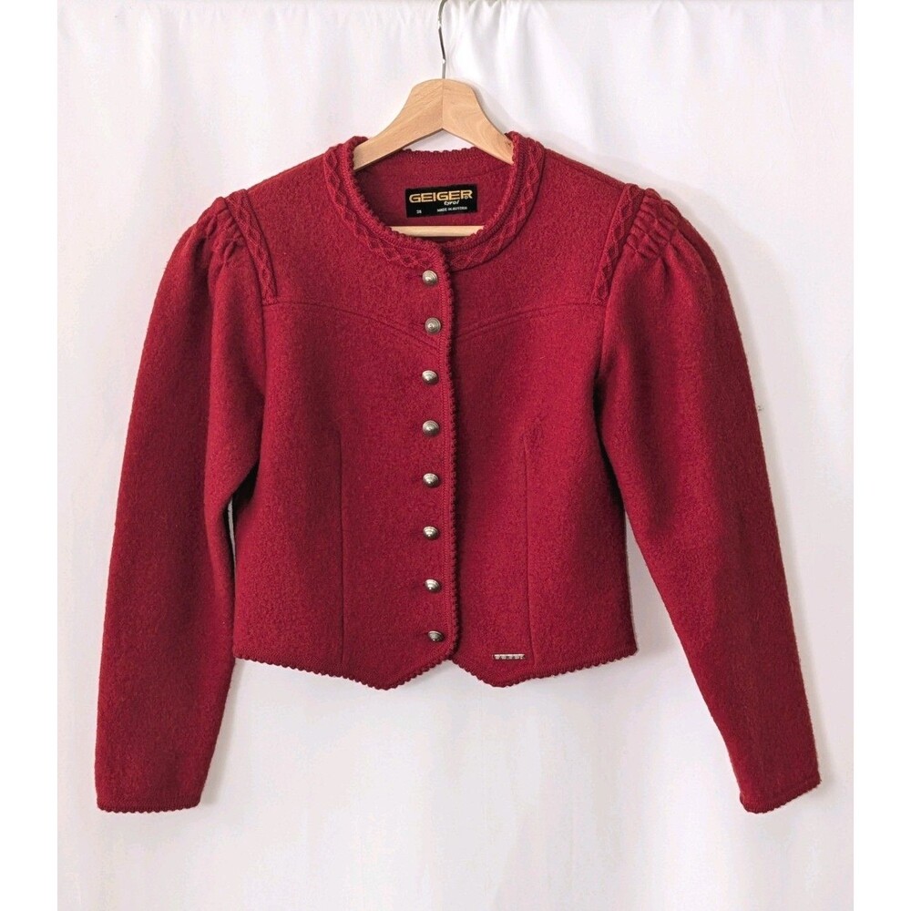 Vintage 90s Geiger Tyrol Jacket Women’s Sz S 38 Red Boiled Wool Austria Y2K